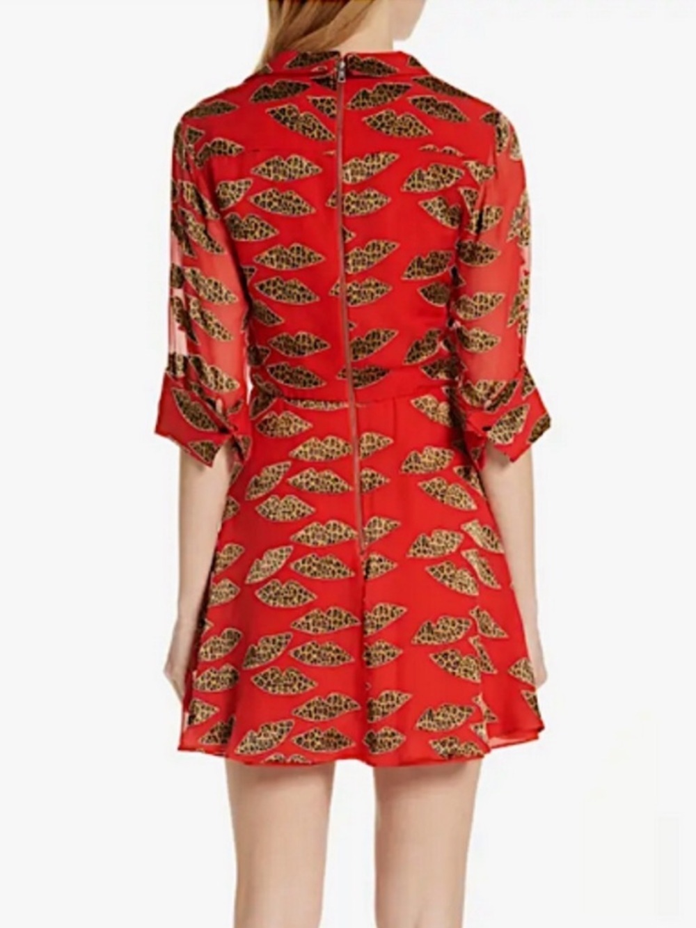 ALICE + OLIVIA x Donald Robertson Catina Faux-Wrap Cheetah Lips Dress sz 12 - Picture 3 of 13